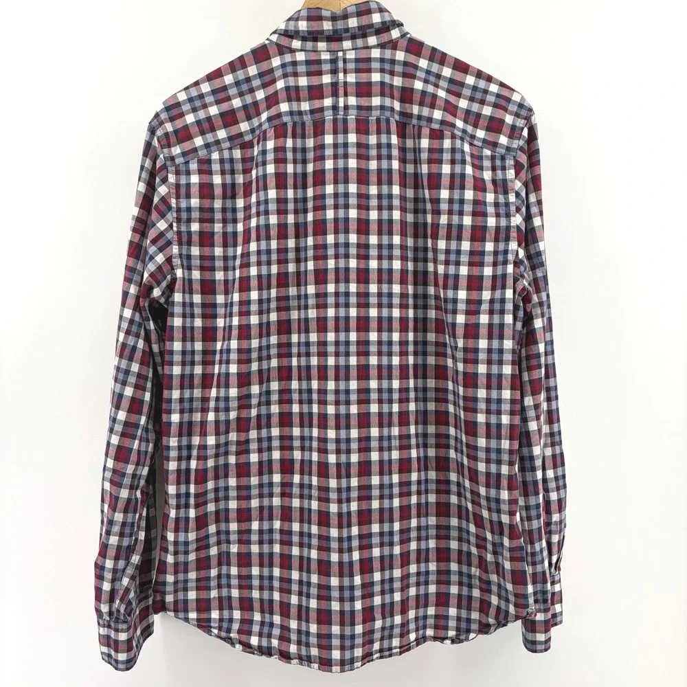 Banana Republic Grant Fit 078 Wash Shirt Red Blue Plaid Button Down Mens M
